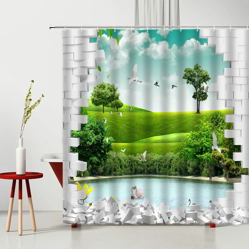 Китайский ландшафт цветы для душа узор пруда геометрический декоративные