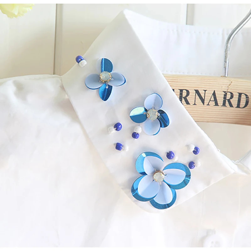 Falsa бисером орхидеи съемный S Съемная Манишка рубашка с фальшивым воротником из