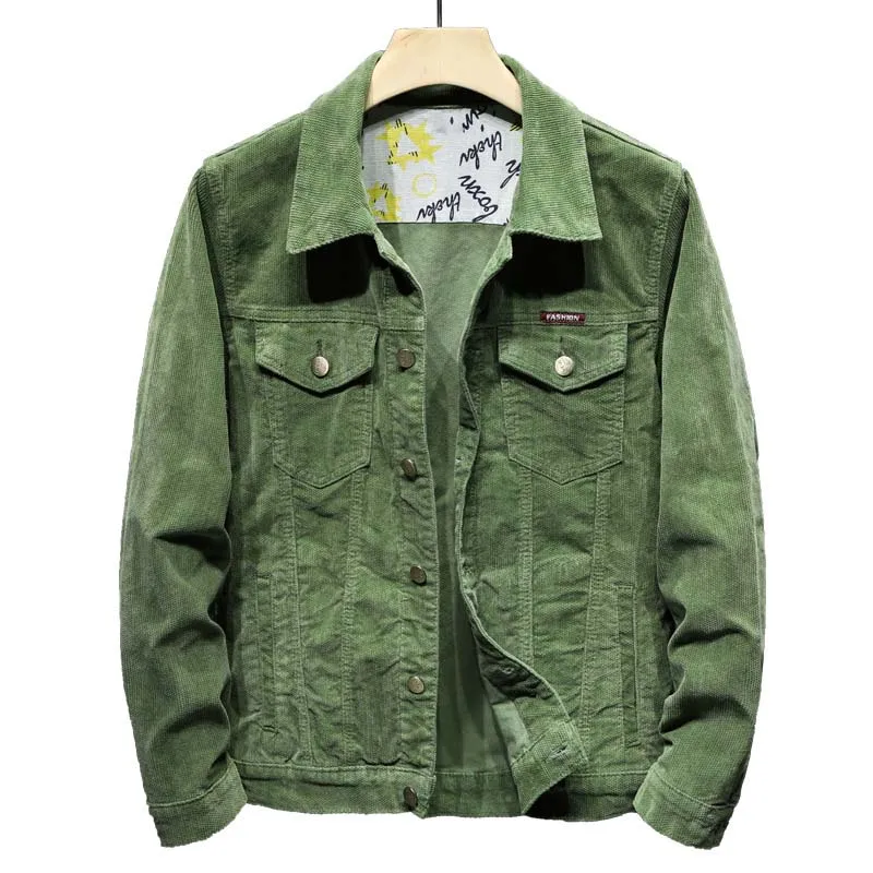 

Mcikkny Spring Men Corduroy Casual Jackets Coats Solid Color Slim Jackets Outwear For Male Turn Down Collar Size S-4XL