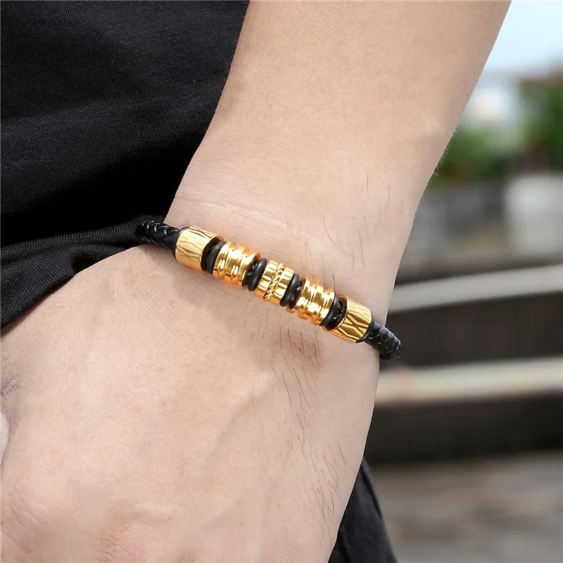 Панк золотые браслеты из натуральной кожи мужские очаровательные ювелирные