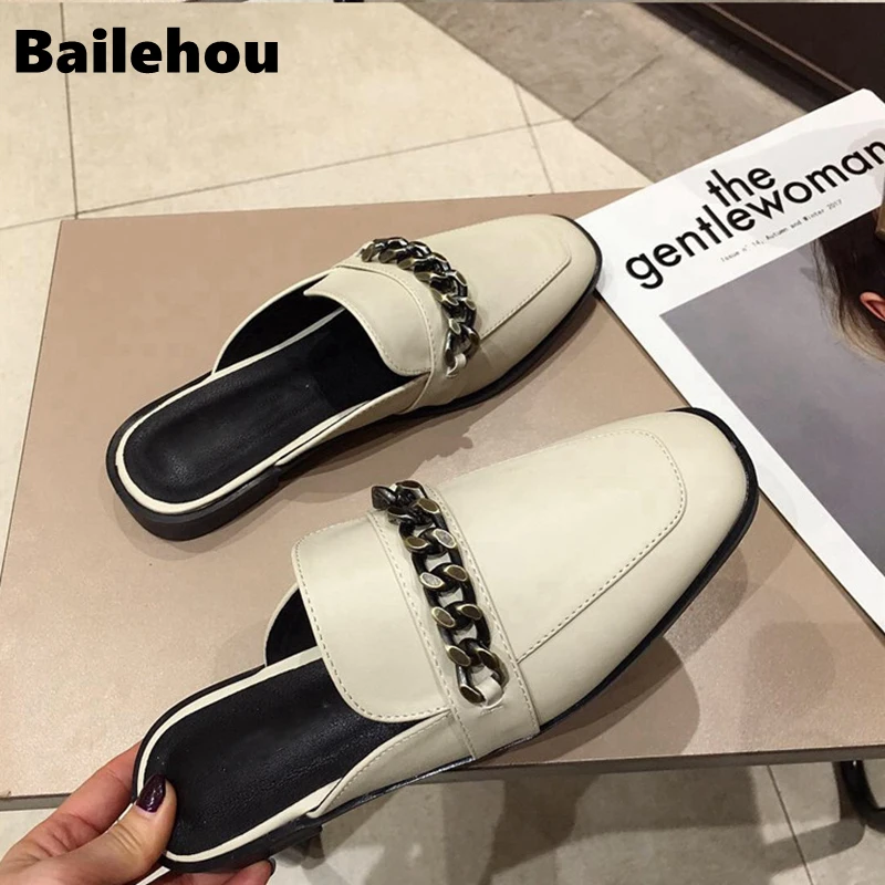 Женские шлепанцы без задника Bailehou повседневные босоножки на плоской подошве с