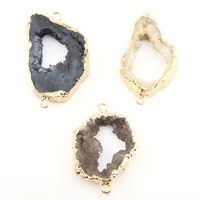 natural stone crystal pendants irregular shape double hole connector for jewelry making diy necklace bracelet accessories