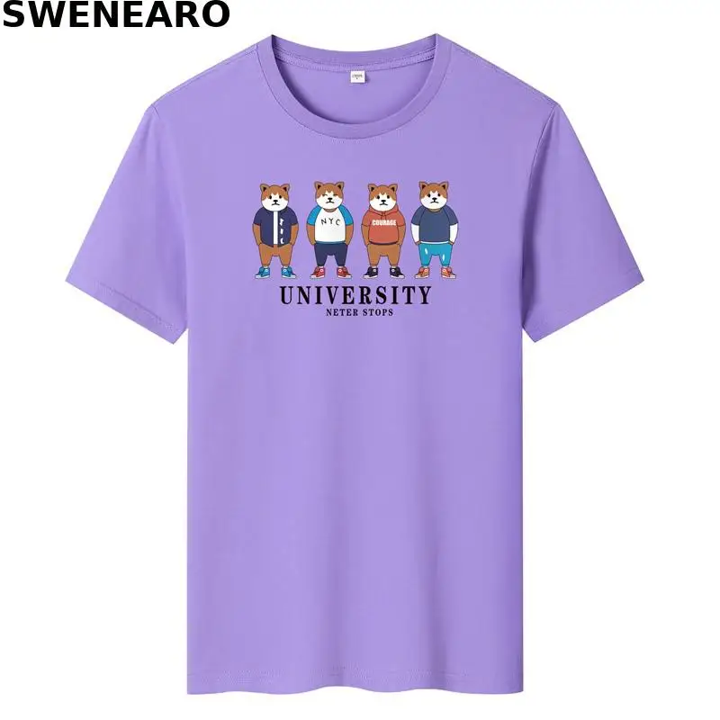 

SWENEARO 2021 new summer T-shirt men's 100% pure cotton F4 kitten print T-shirt men's casual O-neck short-sleeved brand T-shirt