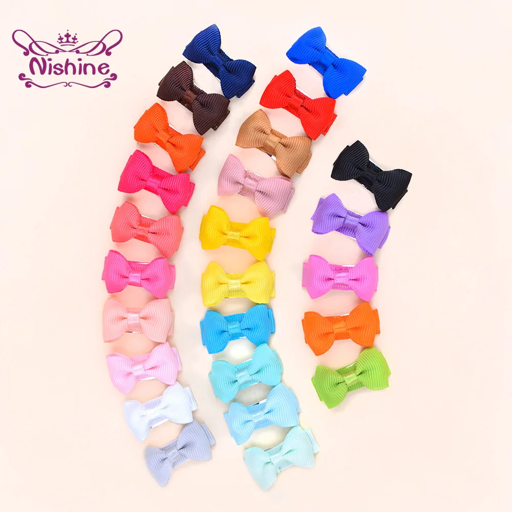 

Nishine 10pcs/lot 3.1 CM Mini Solid Color Grosgrain Ribbon Bowknot Infant Hairpins DIY Children Headwear Baby Hair Accessories