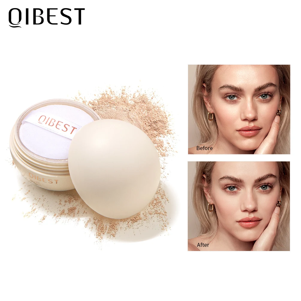 

QIBEST Smooth Loose Powder Light Setting Powder Waterproof Face Makeup Oil control Finish Powder Matte Velvety Face Powder