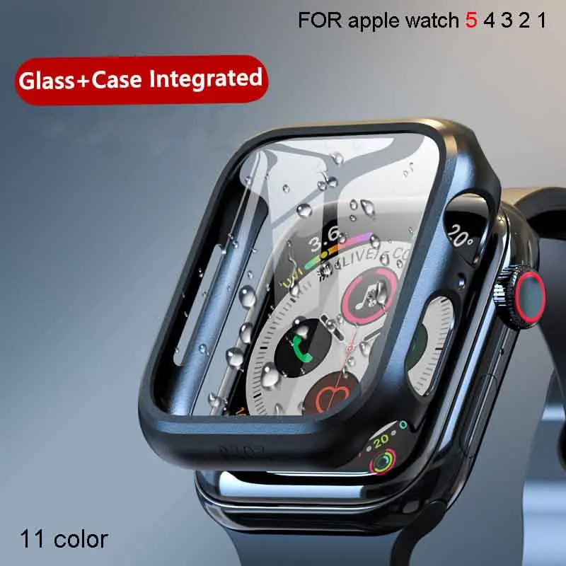 Glass+Case For Apple Watch Series 8 7 6 5 3 SE 45mm 41mm 44mm 40mm 42mm/38 iWatch Screen Protector+Cover Apple Watch Accessories