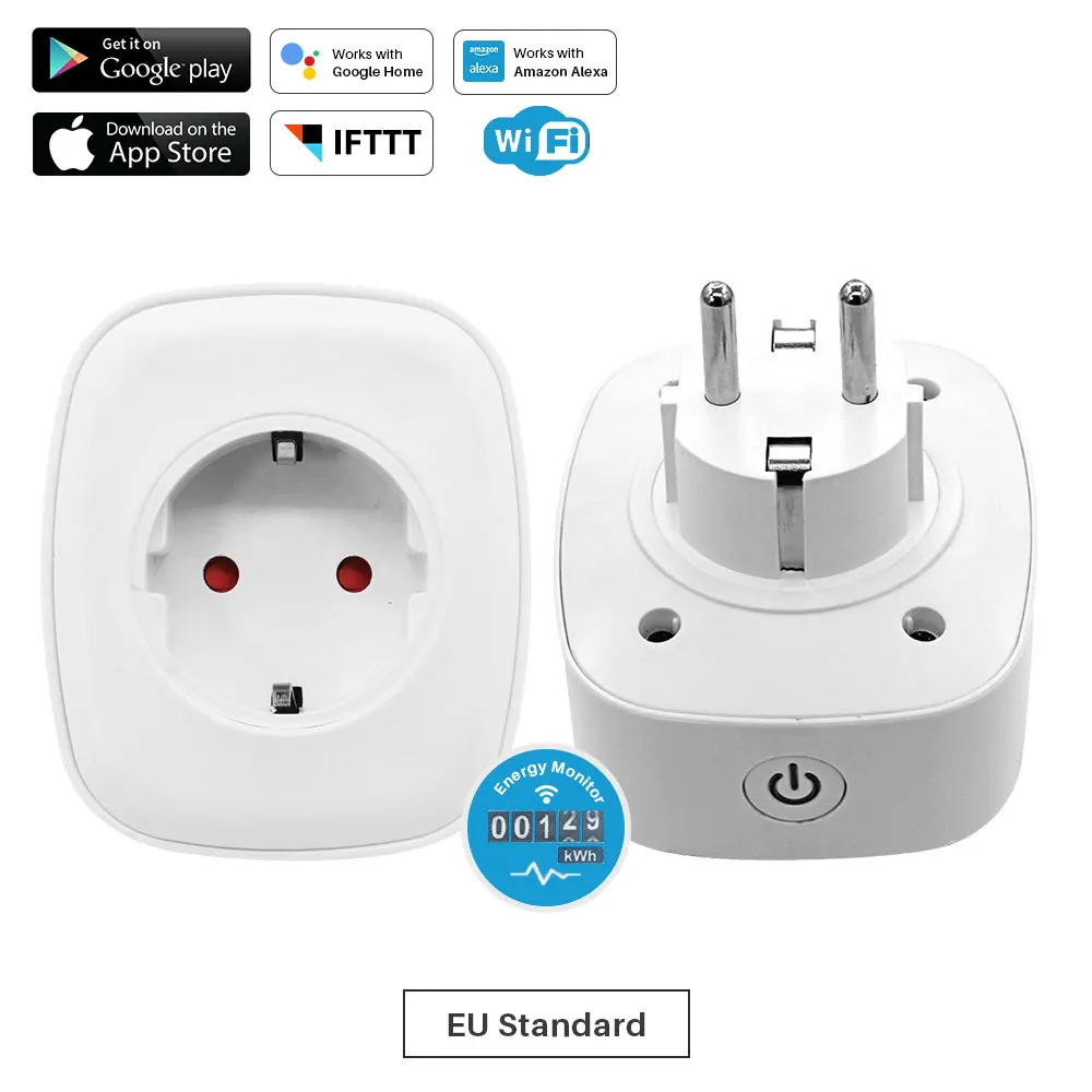 EU Standard WiFi умная розетка мультирозеточный 16A EU US с энергетическим монитором пульт дистанционного управления умный выбор времени работает с Amazon Alexa Google Assistant - Цвет: EU Standard