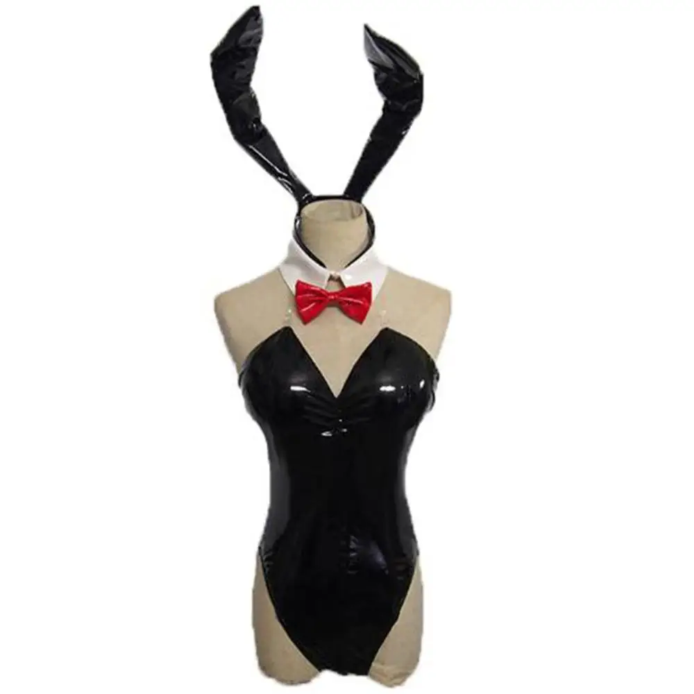 2020 Anime Sexy Bunny Girl Cosplay Costume Jumpsuit one-pieces Bulma Black PU Suit Leotard Halloween Carniva Party S