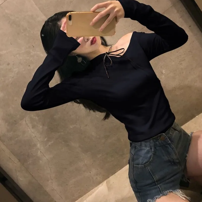 Новая модная белая футболка сексуальный вырез косой воротник плечевой ремень на