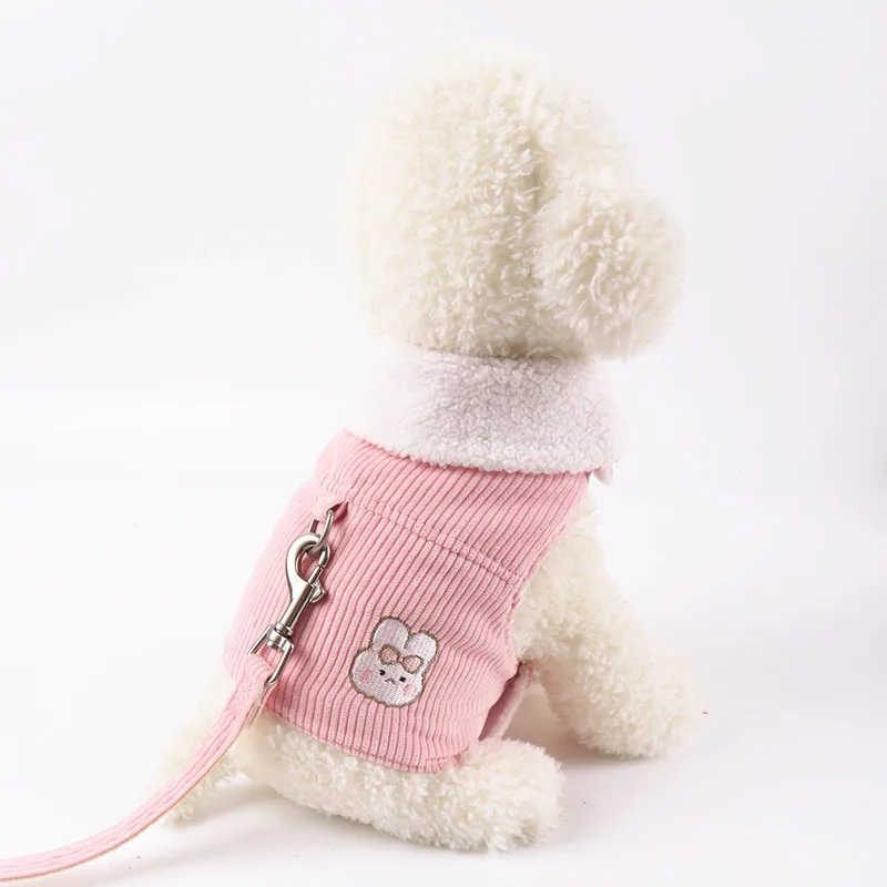 

Pink Warm Dog Harness Vest with Leash Princess Cut Pet Puppy Apparel For Small Medium Chihuahua Outfit Safety Assessories