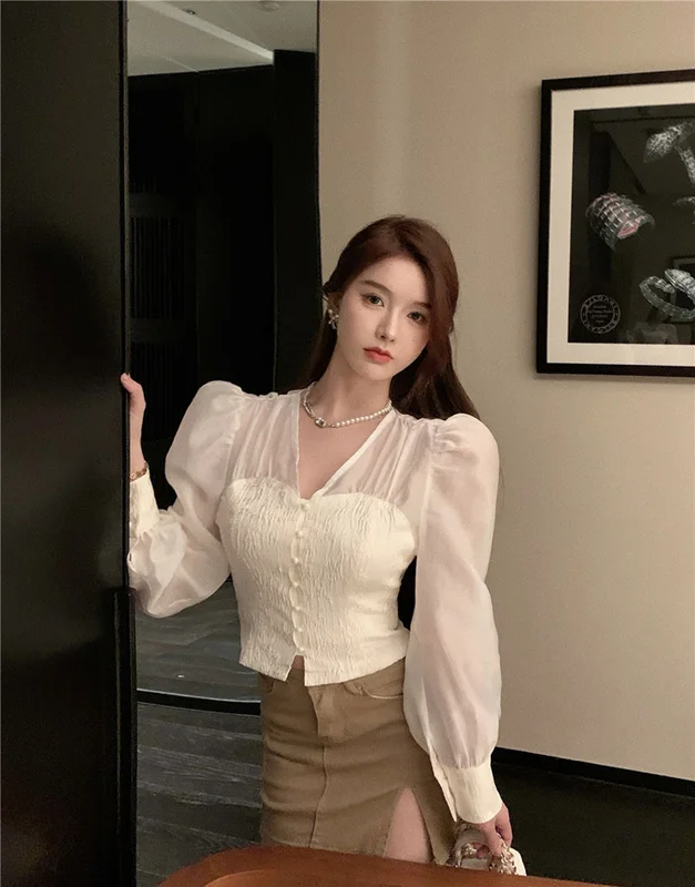 

Real Photo of Autumn Clothing Sexy V-neck Style Jacquard Stitching Kio