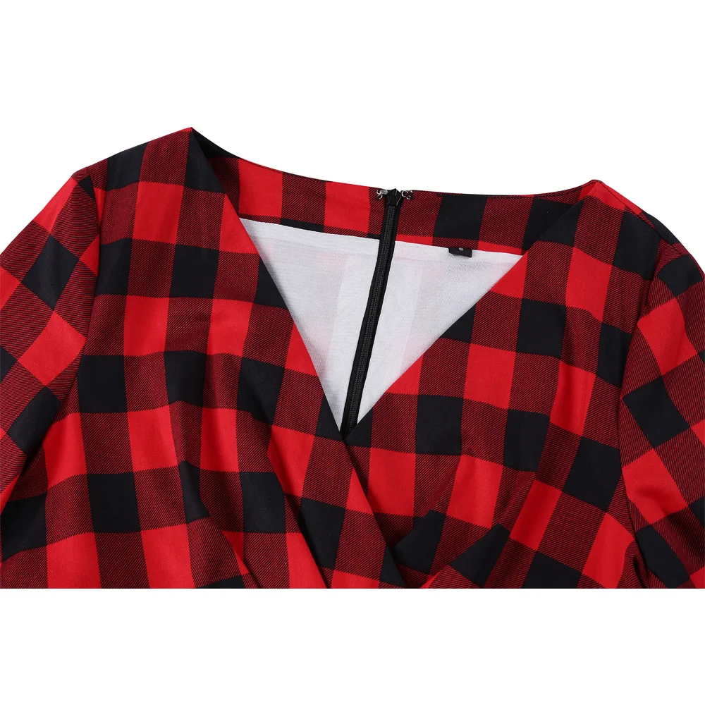 Женское винтажное платье в клетку красное Хлопковое с пышной юбкой стиле ретро 50