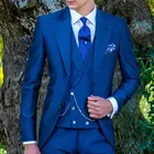 Ярко-Синий Облегающий смокинг для жениха, 3 шт., на заказ, мужской пиджак для выпускного вечера (жаксет + брюки + жилет), мужские свадебные костюмы
