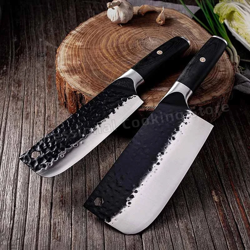 

Hand forged hammered meat cleaver Stainless steel chef's knife Chopping knife Kitchen slicing knife Household cooking knife