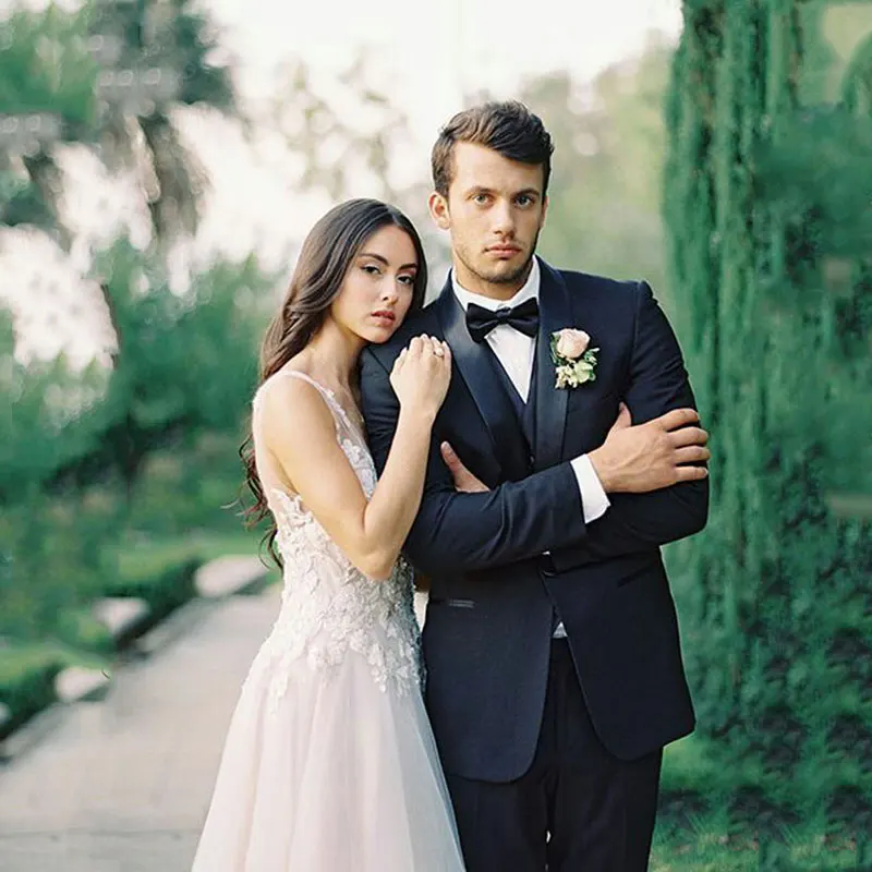 Новинка свадебные костюмы для черного смокинга жениха шаль отворот облегающий