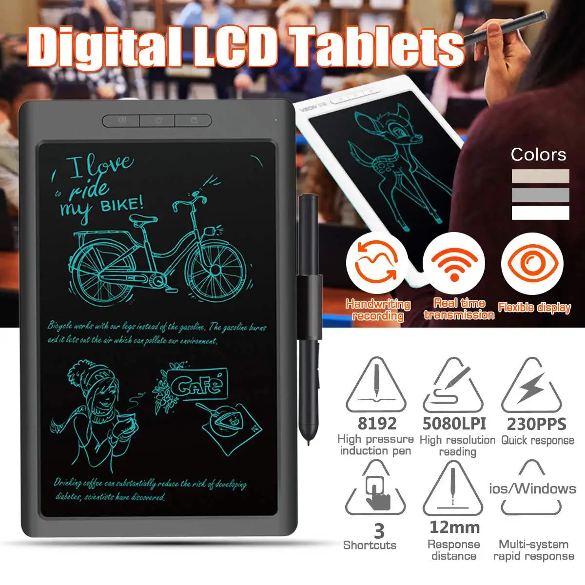 

2 Colors 10'' bluetooth USB LCD Digital Anime Drawing Online Learn Graphics Tablet with Digital Pen for Android Windows for MAC
