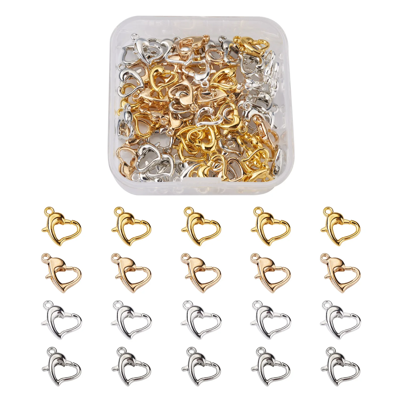 

1 Box Alloy Heart Lobster Claw Clasps For DIY Jewelry Findings Accessories Bracelet Necklace Connector Making Mixed Color