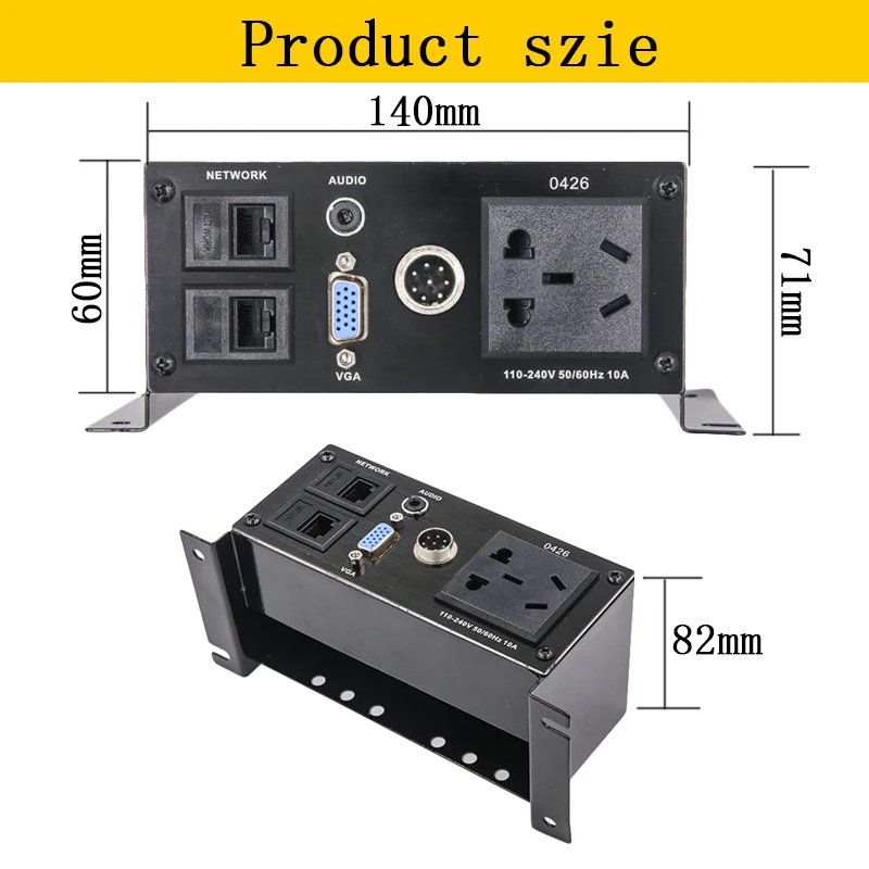 Multimedia Desktop Socket Zinc Alloy Panel With 3.5mm Audio VGA Aviation 8Pin Microphone Plug Dual Network Port |