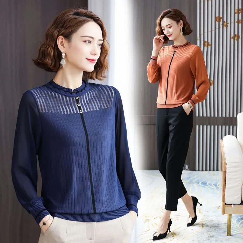 

Mother'S Thin Bottomed Women'S Autumn Long Sleeve Round Neck Pullover New Middle-Aged And Elderly Foreign Inner Sweater