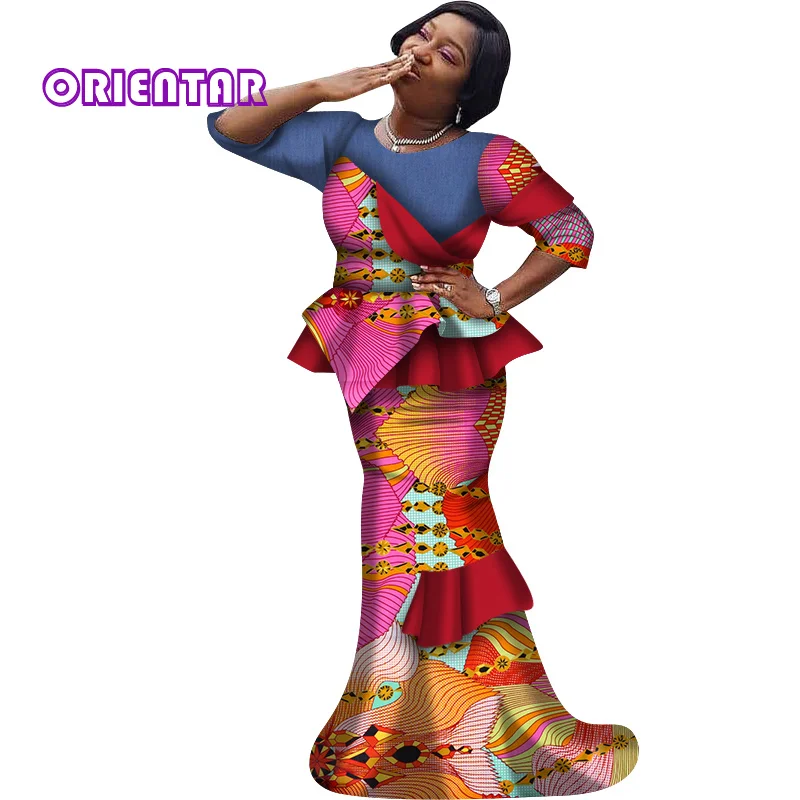 2020 African Suits Women African Clothes African Print Tops and Skirts Set Women Patchwork Traditional African Clothing WY6790