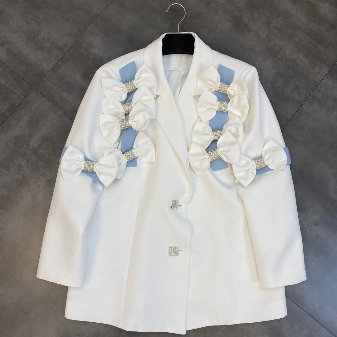 

HIGH STREET Newest 2021 Designer Jacket Women's Loose Style Bow Embellished Long Blazer