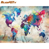 ruopoty diy frame color world map landscape painting by numbers kit modern wall art picture acrylic flower paint by numbers