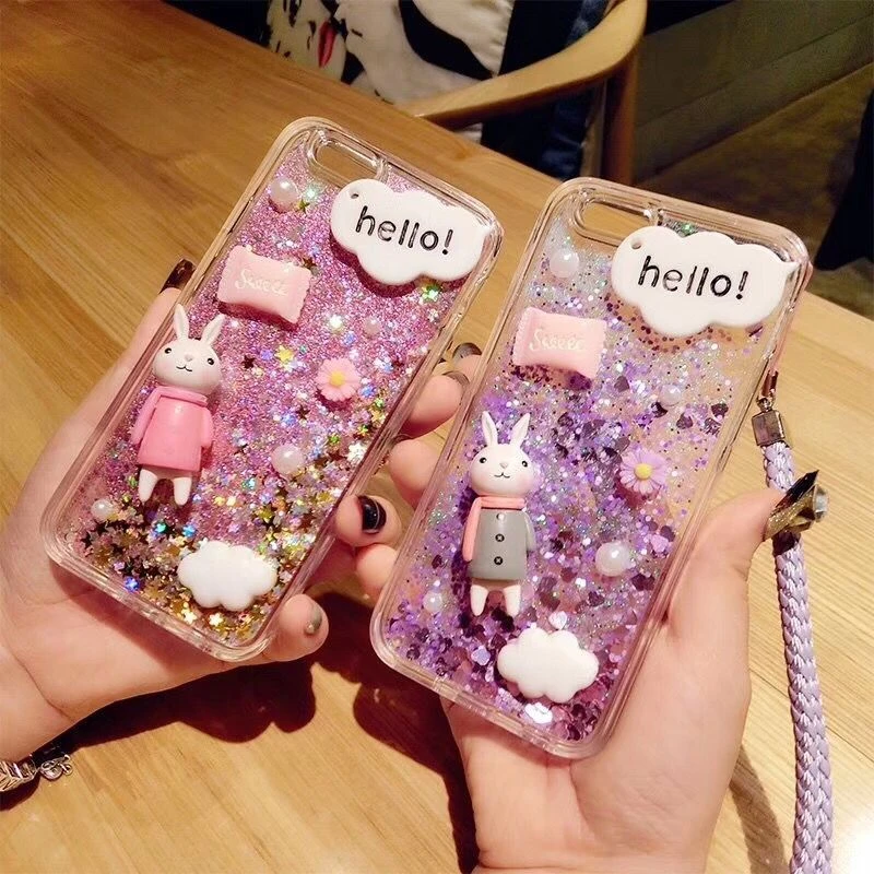 Cartoon Rabbit Epoxy TPU Cover For iPhone X 6 6S 7 8 plus Phone Case iphone XR XS Max Glitter Liquid Quicksand Back |