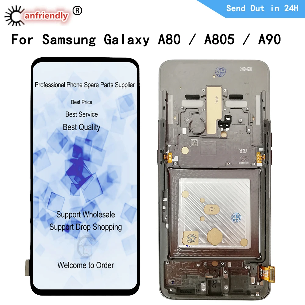 Pantalla LCD de 6,7 pulgadas para m&oacute;vil, digitalizador de panel t&aacute;ctil con montaje de marco, para Samsung Galaxy A80, SM-A805F/DS, SM-A8050, A90, A805-0