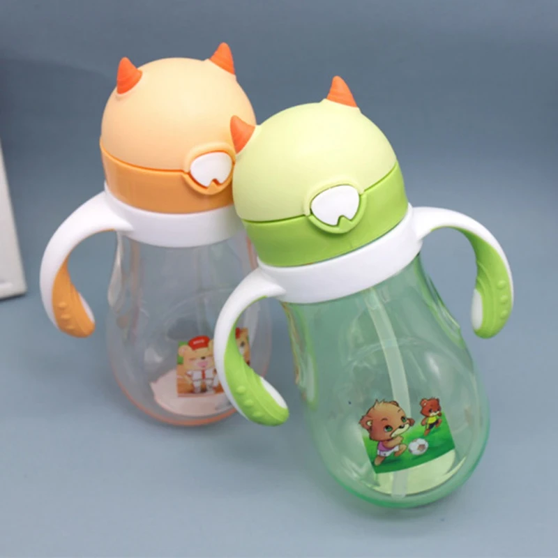 Taza para beber para ni&ntilde;os, botella de agua antica&iacute;da con asa, port&aacute;til, con pajita, dibujos animados, de verano, 400ML-2