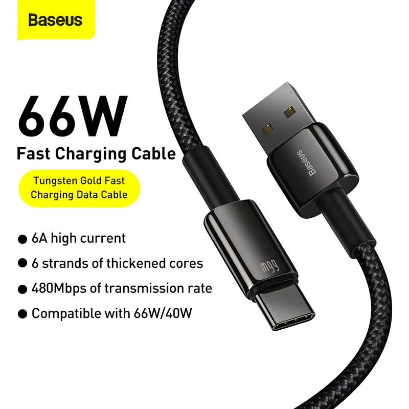 Baseus 6A USB Type C кабель для быстрой зарядки Huawei Mate 40 P40 Samsung 66 Вт 5A SCP FCP и передачи данных