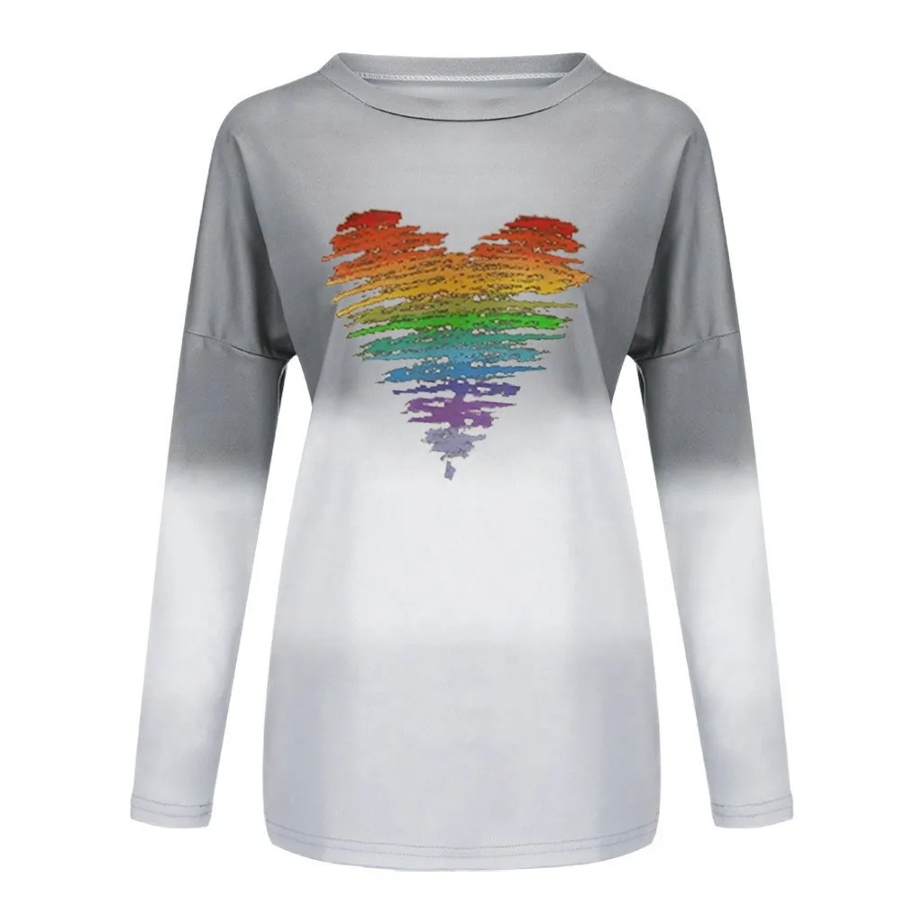 

Plus Size Fashion Love Tie-Dry Print Blouse O-Neck Tops Tee Casual Autumn Winter Ladies Female Women Long Sleeve Blusas Pullover