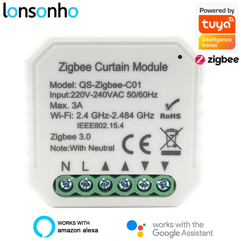 Lonsonho Tuya Smart Zigbee Curtain Switch Module For Blind Motor Support Zigbee2MQTT Alexa Google Home Assistant Smart Home Life