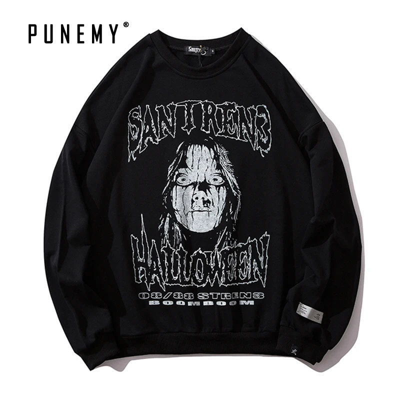 Хип хоп Уличная Мужская футболка Хэллоуин террор призрак печати Harajuku ретро