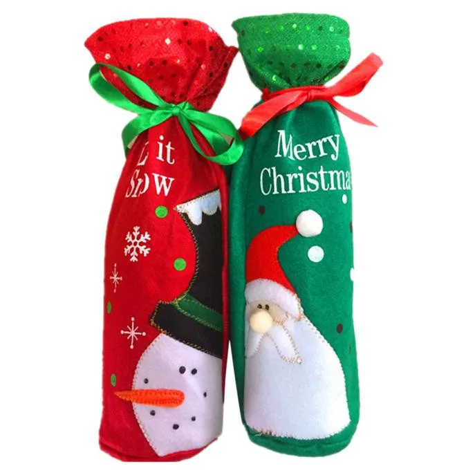 Рождественские красные чехлы для винных бутылок сумка Санта Клаус Снеговик