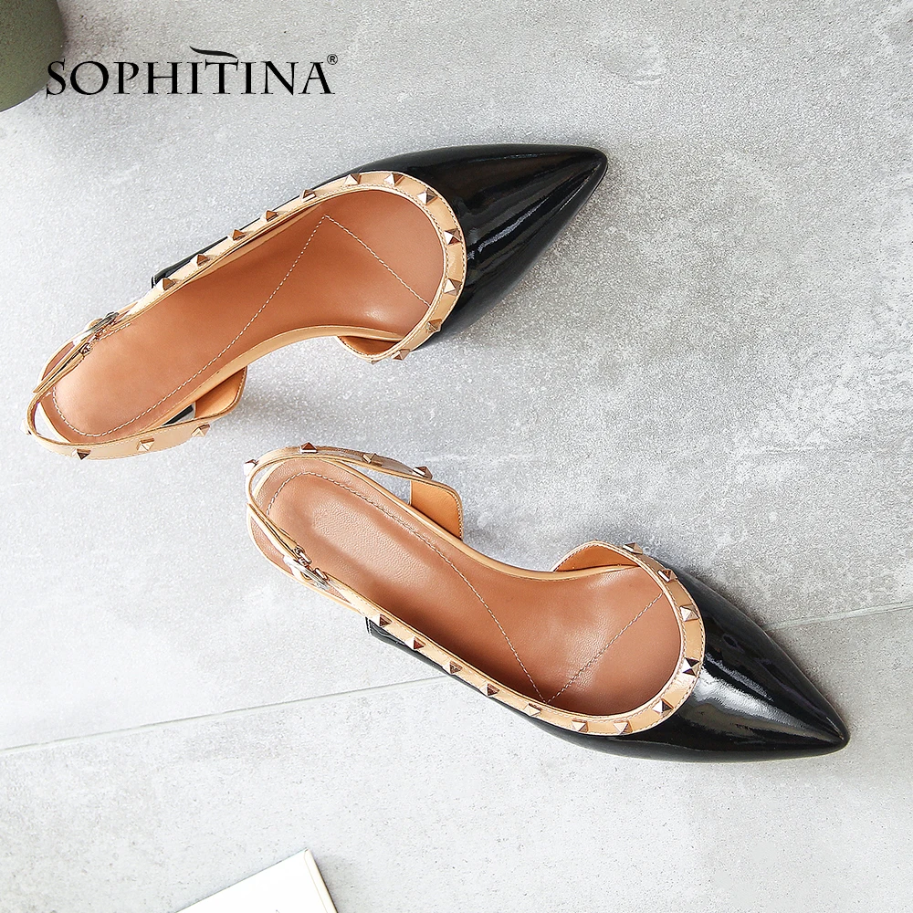 SOPHITINA Fashion Women Sandals Pointed Toe High Strange Heel Rivet Decoration Solid Slingbacks Shoes New Mature PO480 | Обувь