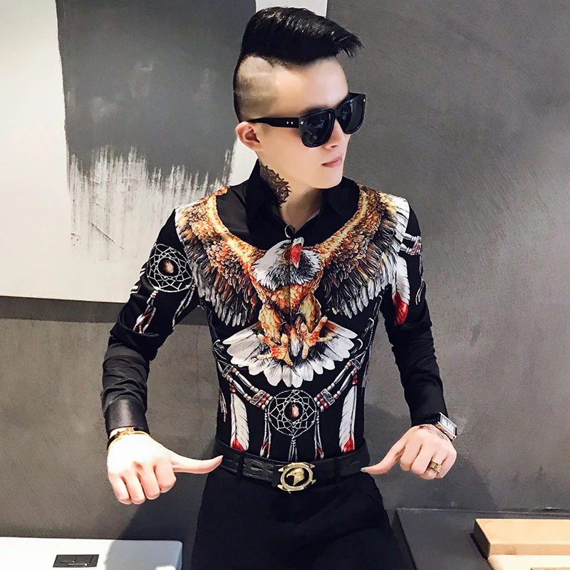 Новинка 2020 повседневная рубашка с принтом орла модная мужская уличная одежда
