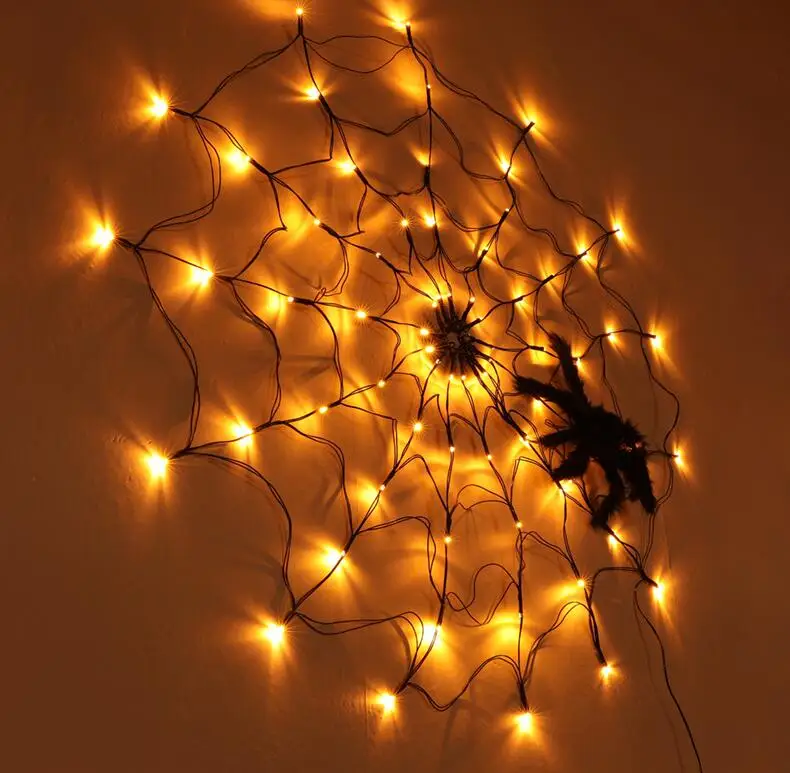 New LED Halloween Spider Web Lamp Indoor and Outdoor Atmosphere Layout Ghost Festival Props Remote Control Lamp