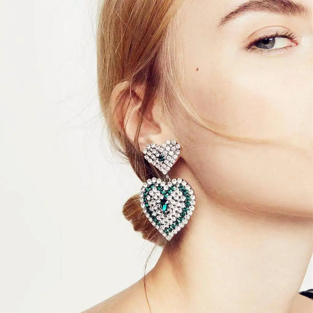 Новинка женские модные блестящие Подвесные серьги Стразы с красным зеленым