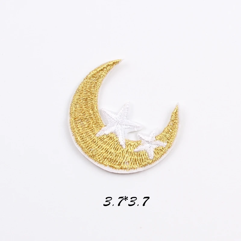 10pcs Iron On Embroidered Gold Moon Patches Handmade Stickers For Garments Apparel DIY Jeans Coats Hats Sweater Dress Appliques