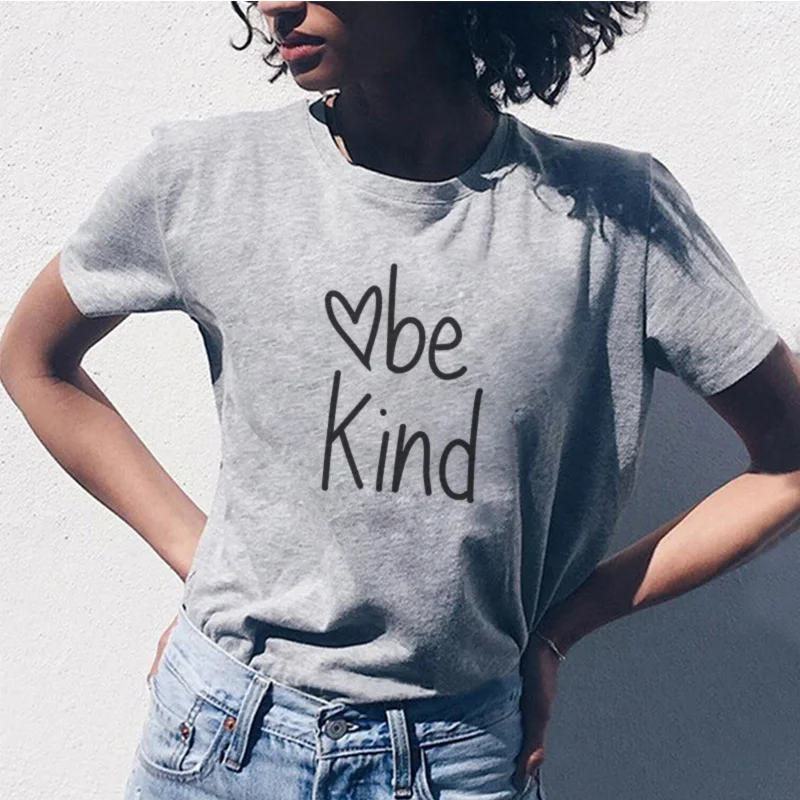 Be kind серый спасибо giuing письмо штамп футболка женская летняя с коротким рукавом