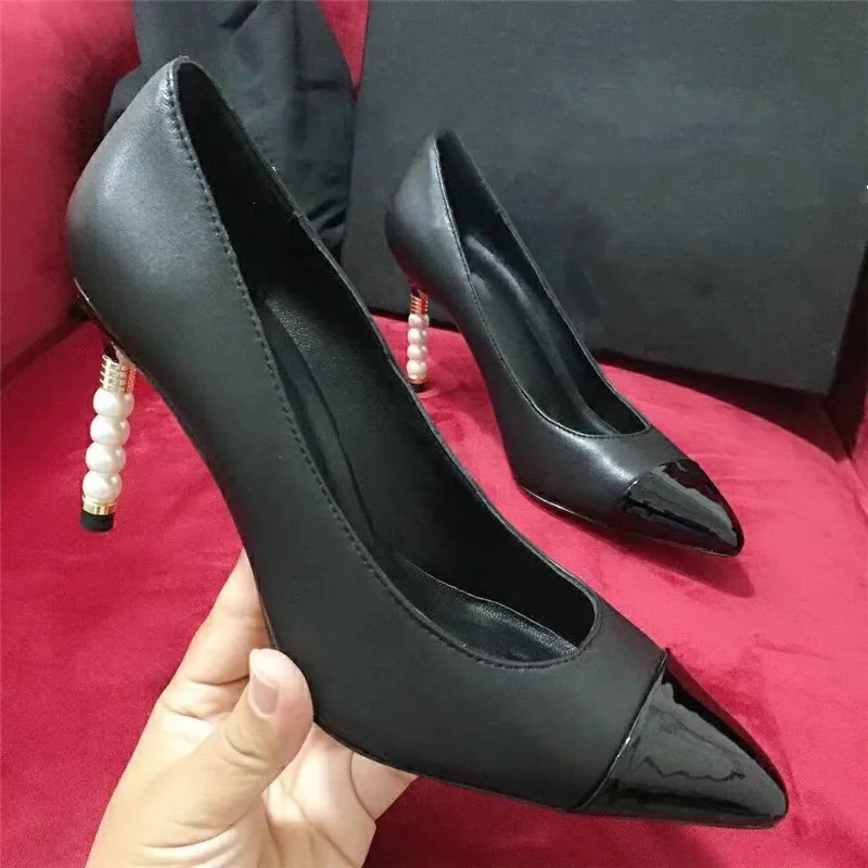 

prowow New High Heels Sexy Women Shoes String Pearl Genuine Leather Pointed Toe Desginer Luxury Brand Lady Dress Pumps