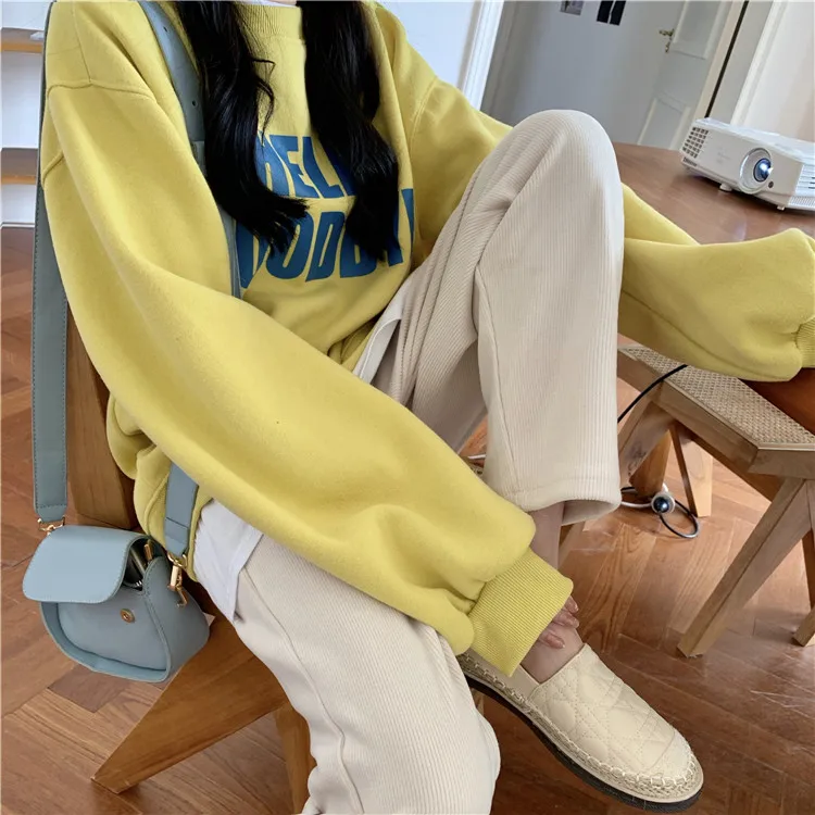 XZ955 2021 new high waist slimming thick corduroy nine points casual granny pants women's straight leg pants