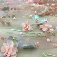 1meter new soft mesh three dimensional embroidered lace fabric handmade diy clothes dress skirt material