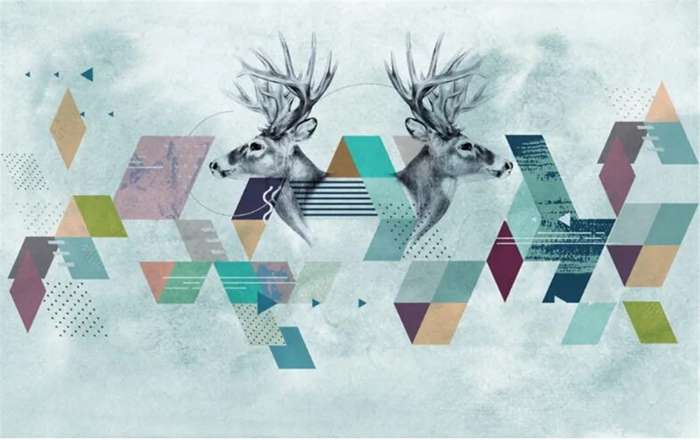 Milofi custom 3D wall paper modern minimalist Nordic abstract geometric triangle deer head mural background | Обустройство дома