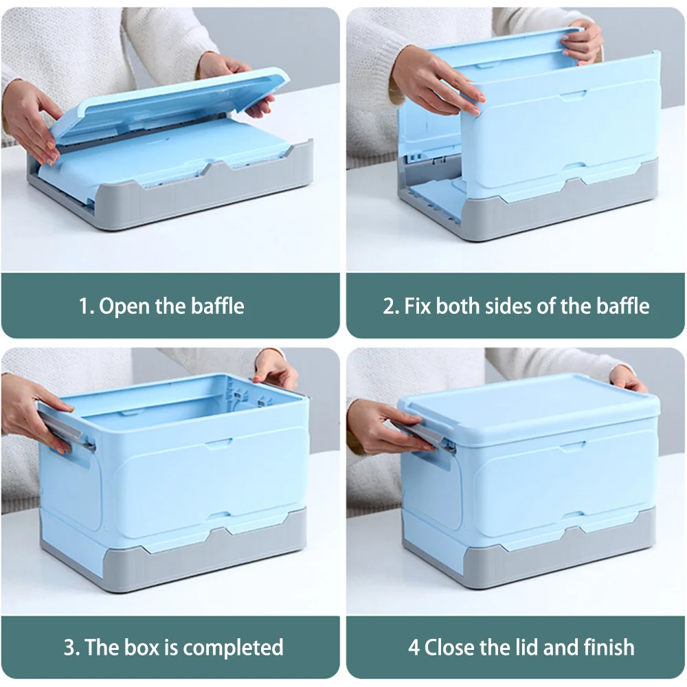 

Folding Storage Box Transparent Plastic Books Toys Sundry Container Portable Car Storage Crate Organizer Stackable Storage Case