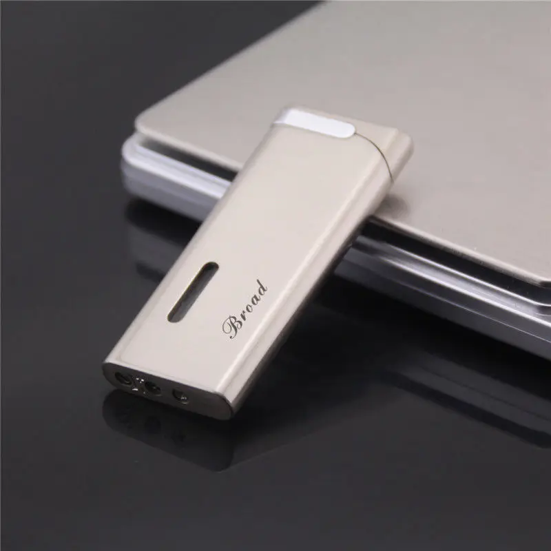 Плоские тонкие металлические зажигалки ветрозащитный бутан факел зажигалка для