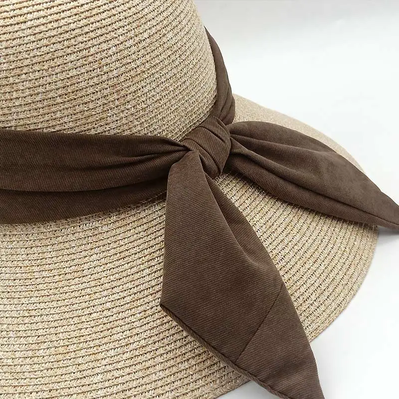

2021 Women's Sun Hat Big Bow Wide Brim Floppy Summer Hats For Women Beach Panama Straw Bucket Hat Sun Protection Visor Femme Cap