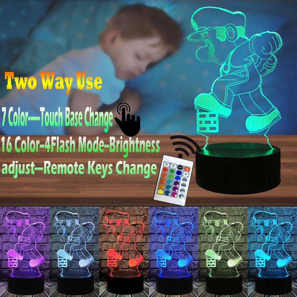 Игровой рисунок 3D ходьба Марио мультфильм детский сон спальня LED Настольный
