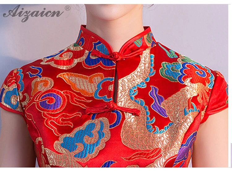 Новое атласное платье Cheongsam красное свадебное винтажное платье Qi Pao Женские китайские свадебные платья Qipao Акция Женская Роба в восточном стиле