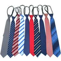wholesale tie mens lazy free type polyester silk zipper striped adult professional 8cm wide